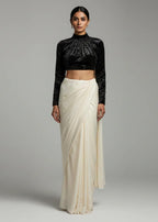 Elegant Cream Georgette Saree with High Neck Black Blouse