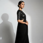 Black Georgette Saree with Black Sparkle Velvet Blouse