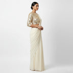Cream Plain Saree with Heavy Blouse