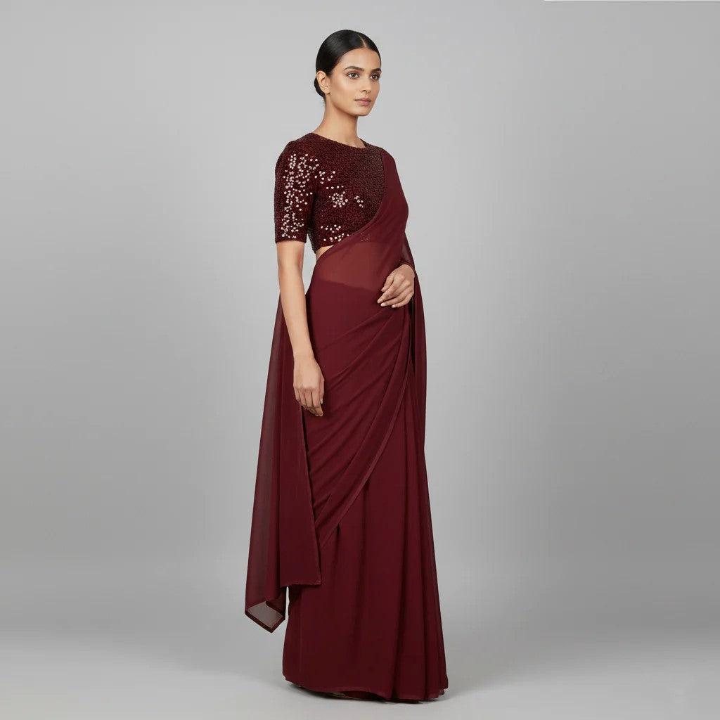 Easy to style Maroon Color Saree with Sparkle Work