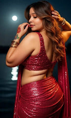 Sparkle Red Georgette Saree with Velvet Blouse