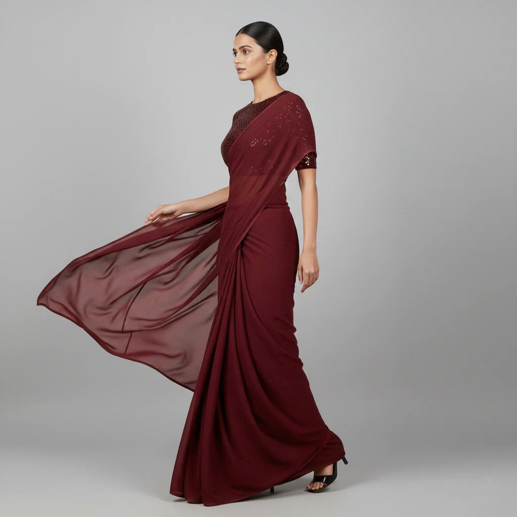 Easy to style Maroon Color Saree with Sparkle Work