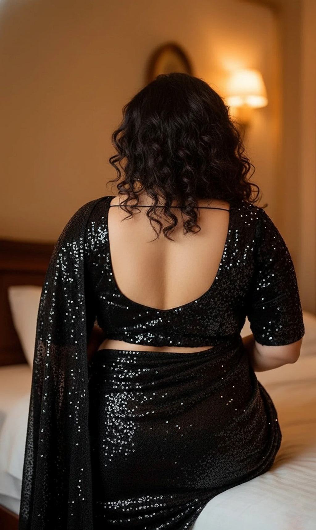Black Shimmer Georgette Saree with Velvet Blouse