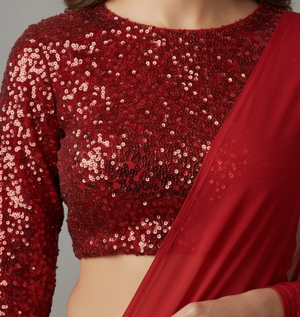 Ton-On-Ton Festive Red Saree with Sparkle Blouse