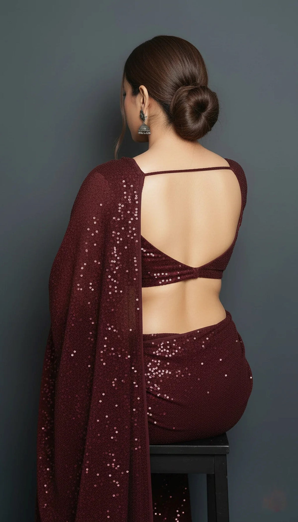 Festive Elegance Maroon Sparkle Georgette Saree