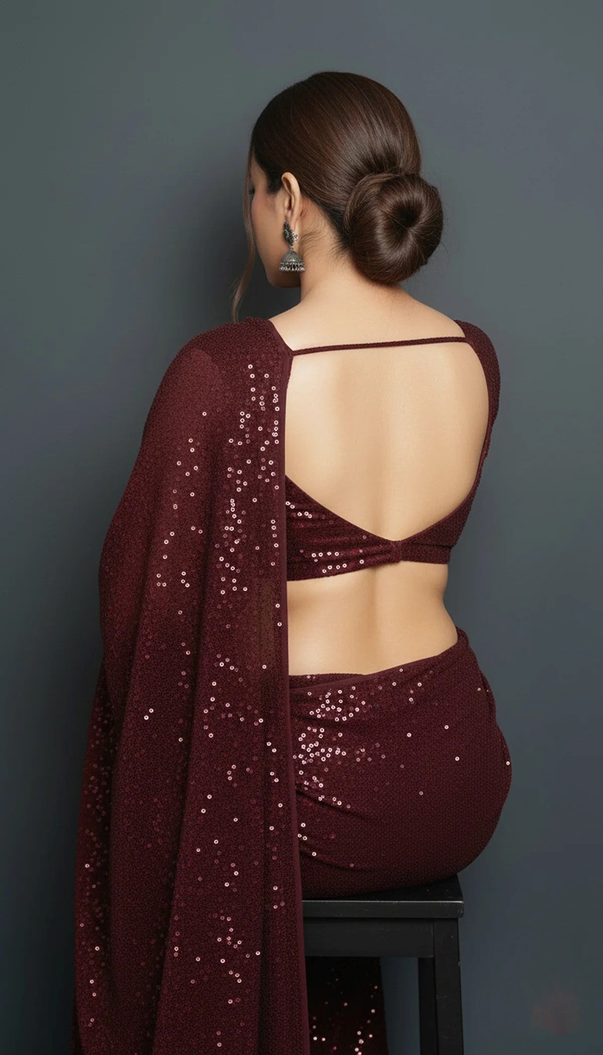 Festive Elegance Maroon Sparkle Georgette Saree
