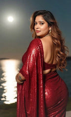 Sparkle Red Georgette Saree with Velvet Blouse