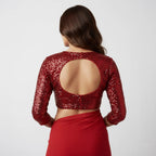Ton-On-Ton Festive Red Saree with Sparkle Blouse