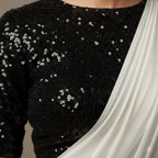 White Georgette Saree With Black Color sequence blouse