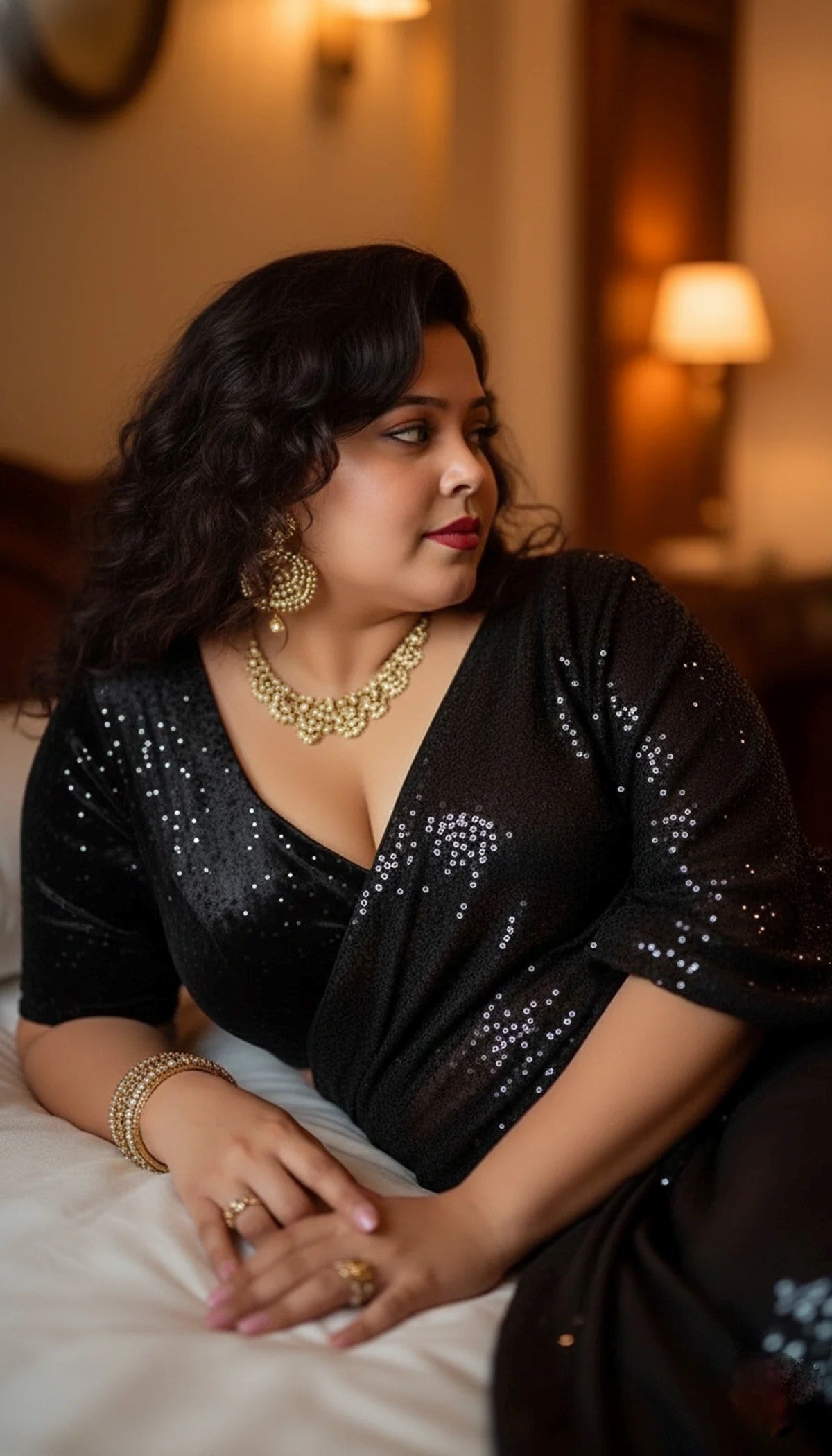 Black Shimmer Georgette Saree with Velvet Blouse