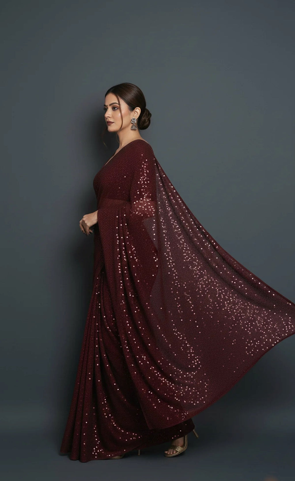 Festive Elegance Maroon Sparkle Georgette Saree