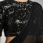 Black Georgette Saree with Black Sparkle Velvet Blouse