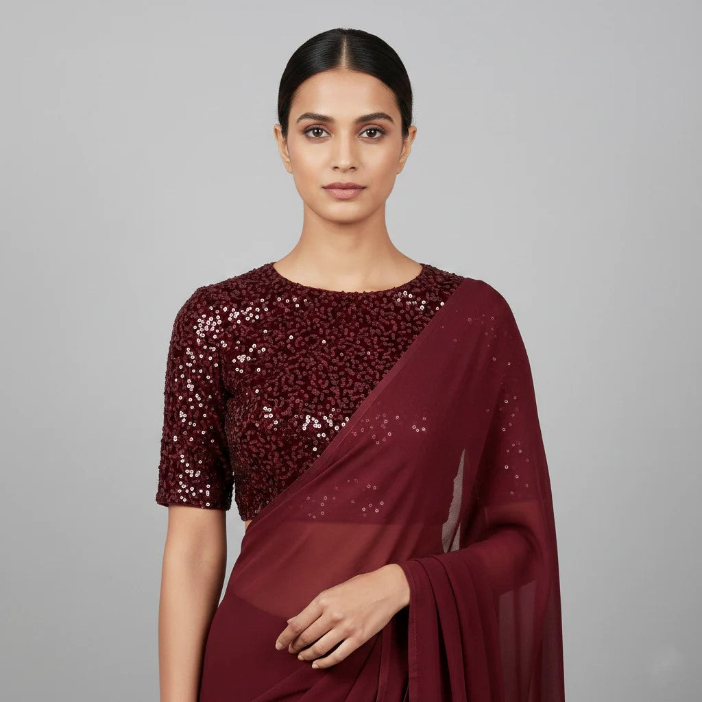 Easy to style Maroon Color Saree with Sparkle Work