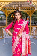 Peaceful Banarasi Silk Pink Color Saree