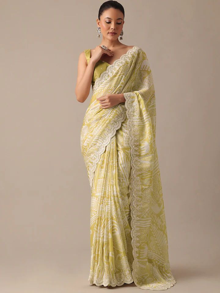 Elegant Perrot Color Digital Prints Saree
