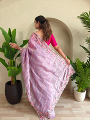 Awesome Embroidery Work Lavender Color Saree