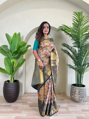 Gorgeous Kanchipuram Silk Teal Blue Color Saree