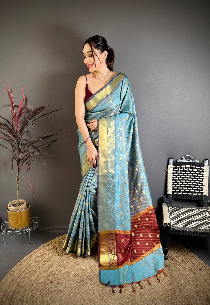 Banarasi Tissue Saree with Butti Weaving and Heavy Border