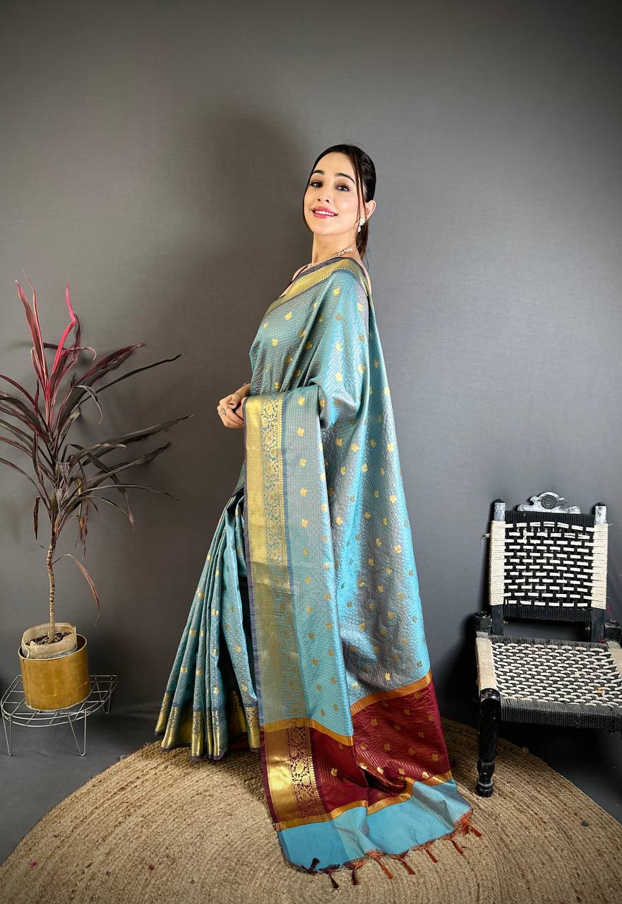 Banarasi Tissue Saree with Butti Weaving and Heavy Border