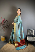 Banarasi Tissue Saree with Butti Weaving and Heavy Border