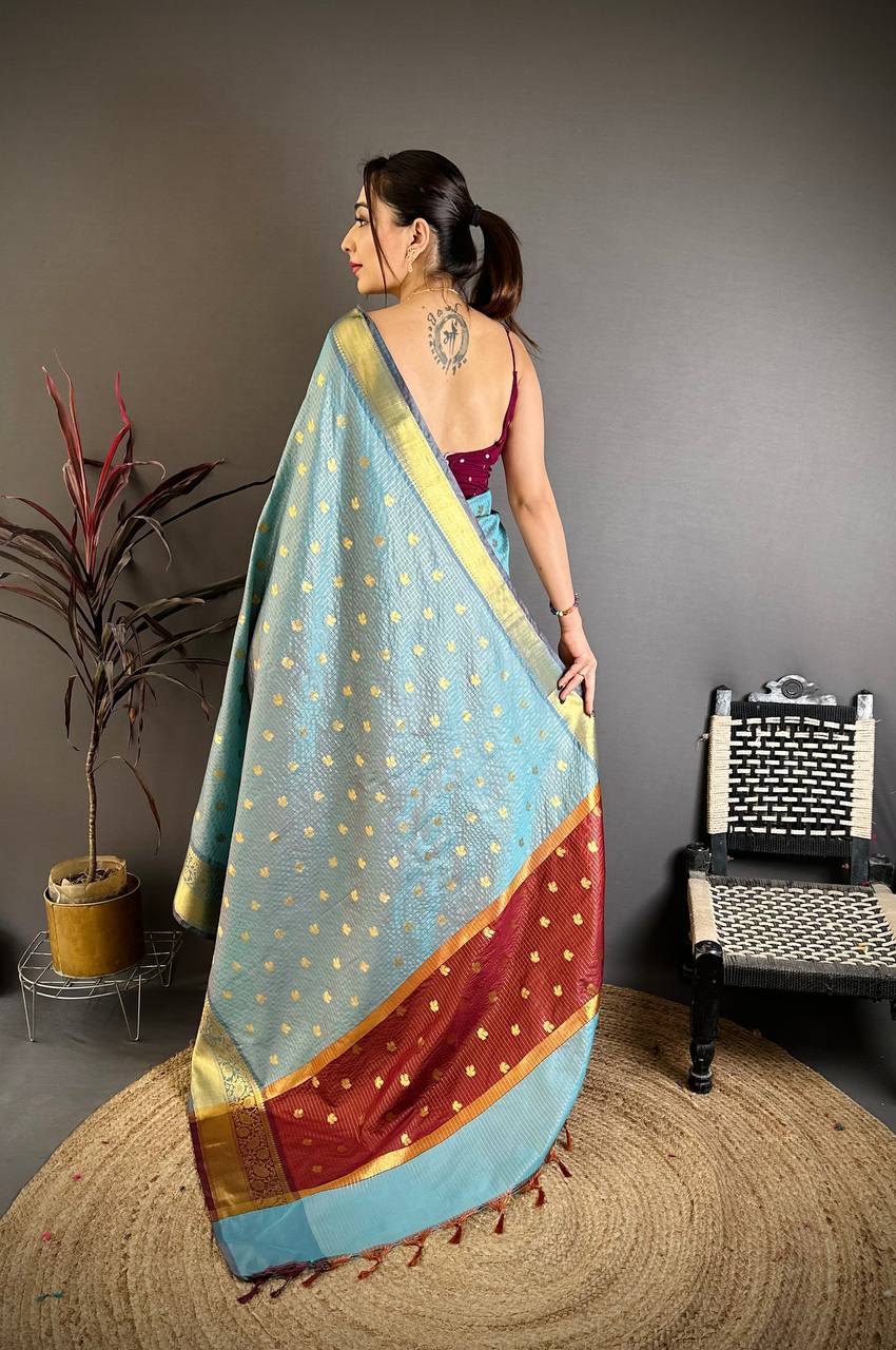 Banarasi Tissue Saree with Butti Weaving and Heavy Border