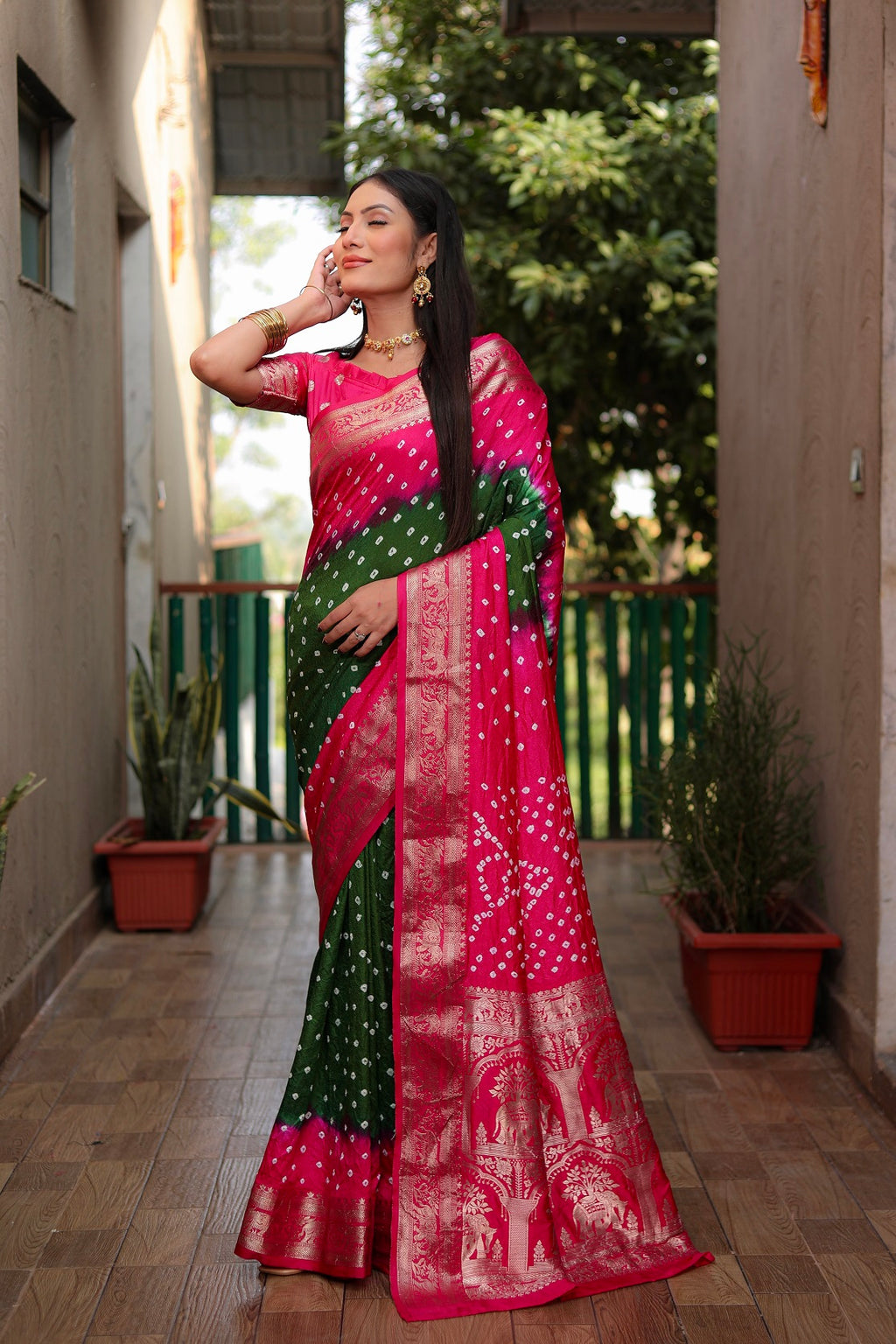 Pure Bandhej Silk Saree with Tissue Pallu