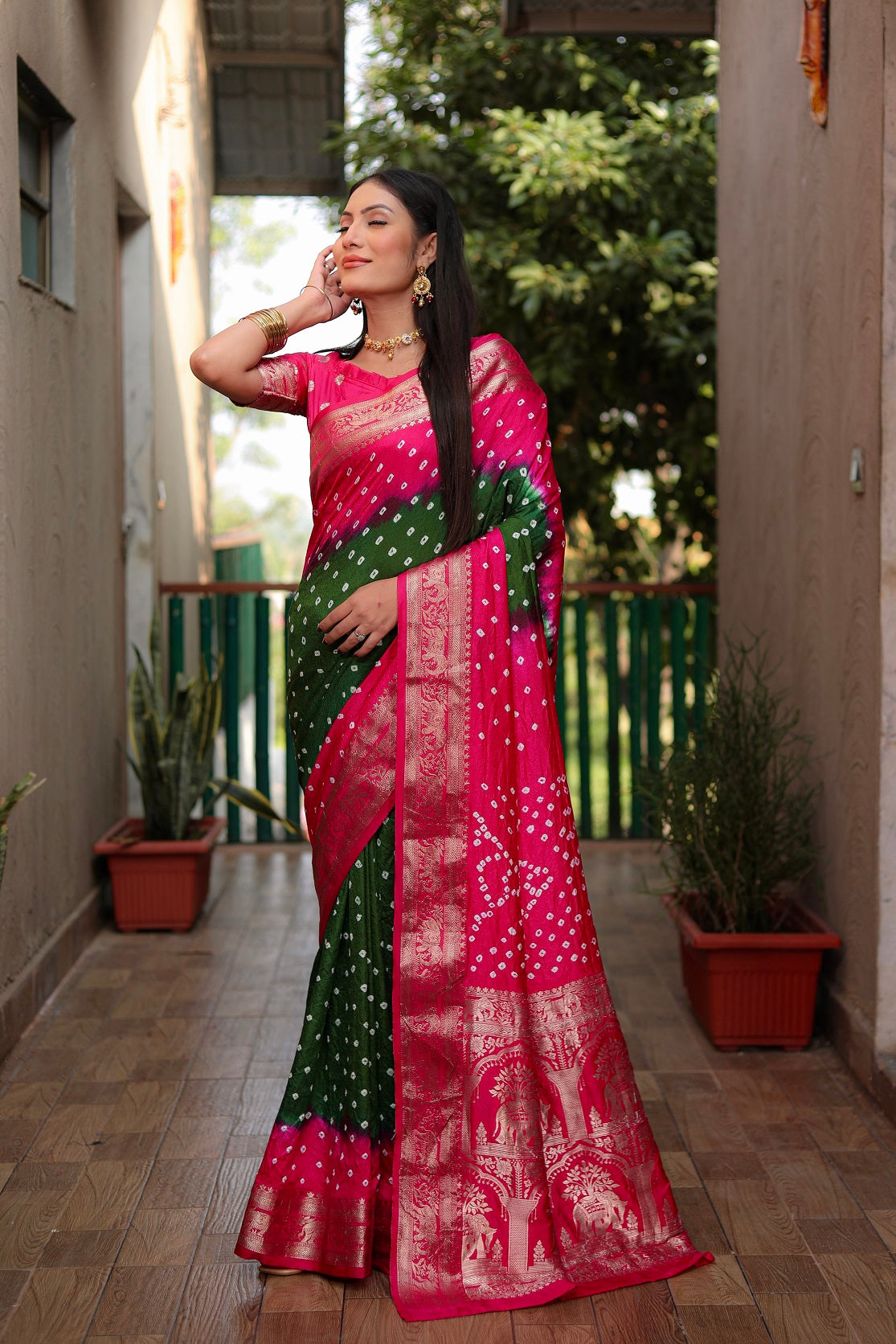 Pure Bandhej Silk Saree with Tissue Pallu