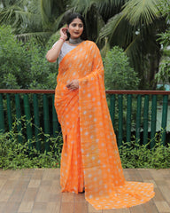 Classic Moss Georgette Orange Color Saree