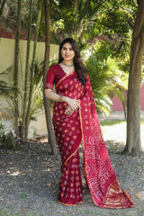 Luxuriant Bandhej Red Color Silk Saree