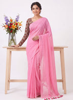 Elegant Khadi Cotton Saree with Stretchable Ajrak Print Blouse