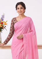 Elegant Khadi Cotton Saree with Stretchable Ajrak Print Blouse