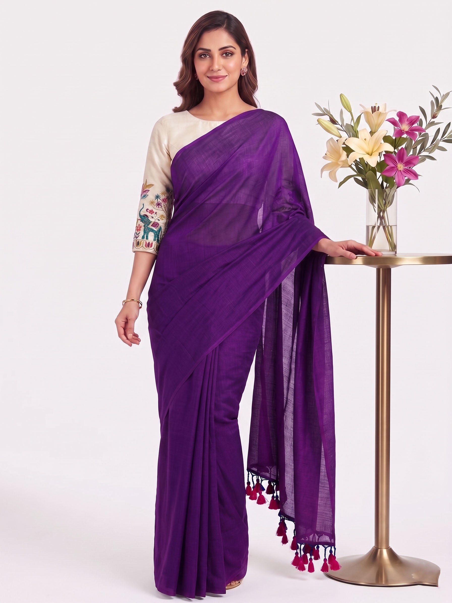 Classic Cotton Weave Saree With Stitched Blouse
