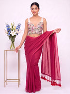 Khadi Cotton Saree with Designer Embroidered Sleeveless Blouse