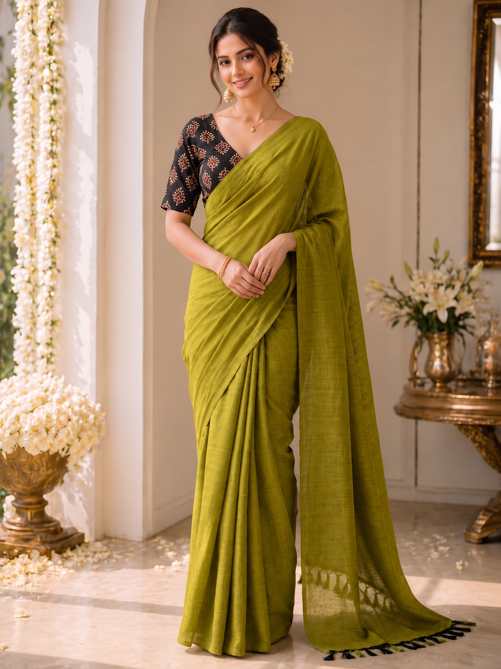 Handloom Khadi Cotton Saree with Magic Blouse