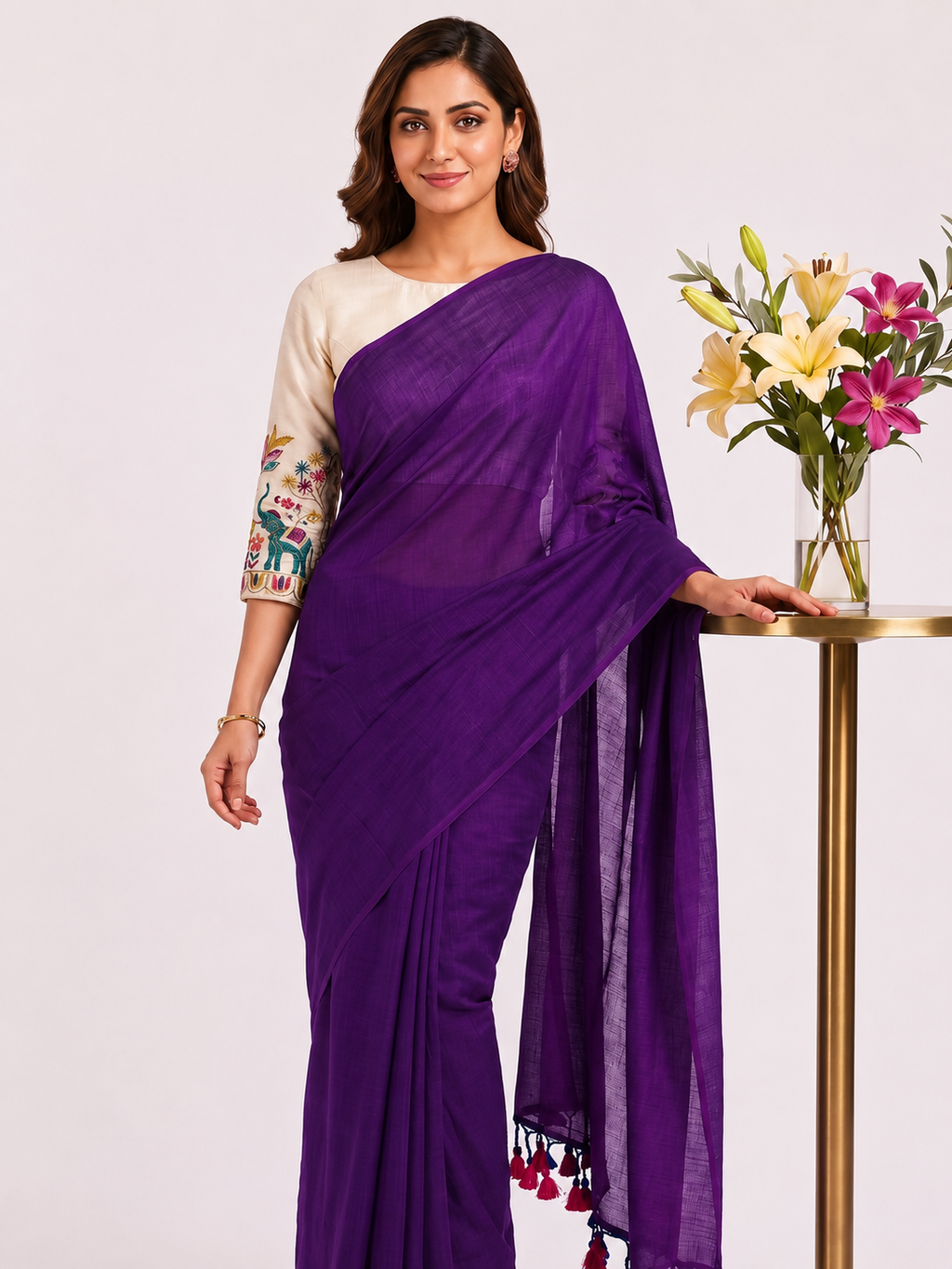 Classic Cotton Weave Saree With Stitched Blouse