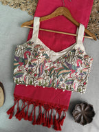 Khadi Cotton Saree with Designer Embroidered Sleeveless Blouse
