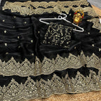 Premium Fandy Chiffon Saree with Sequins Zari Work
