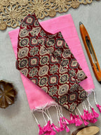 Elegant Khadi Cotton Saree with Stretchable Ajrak Print Blouse