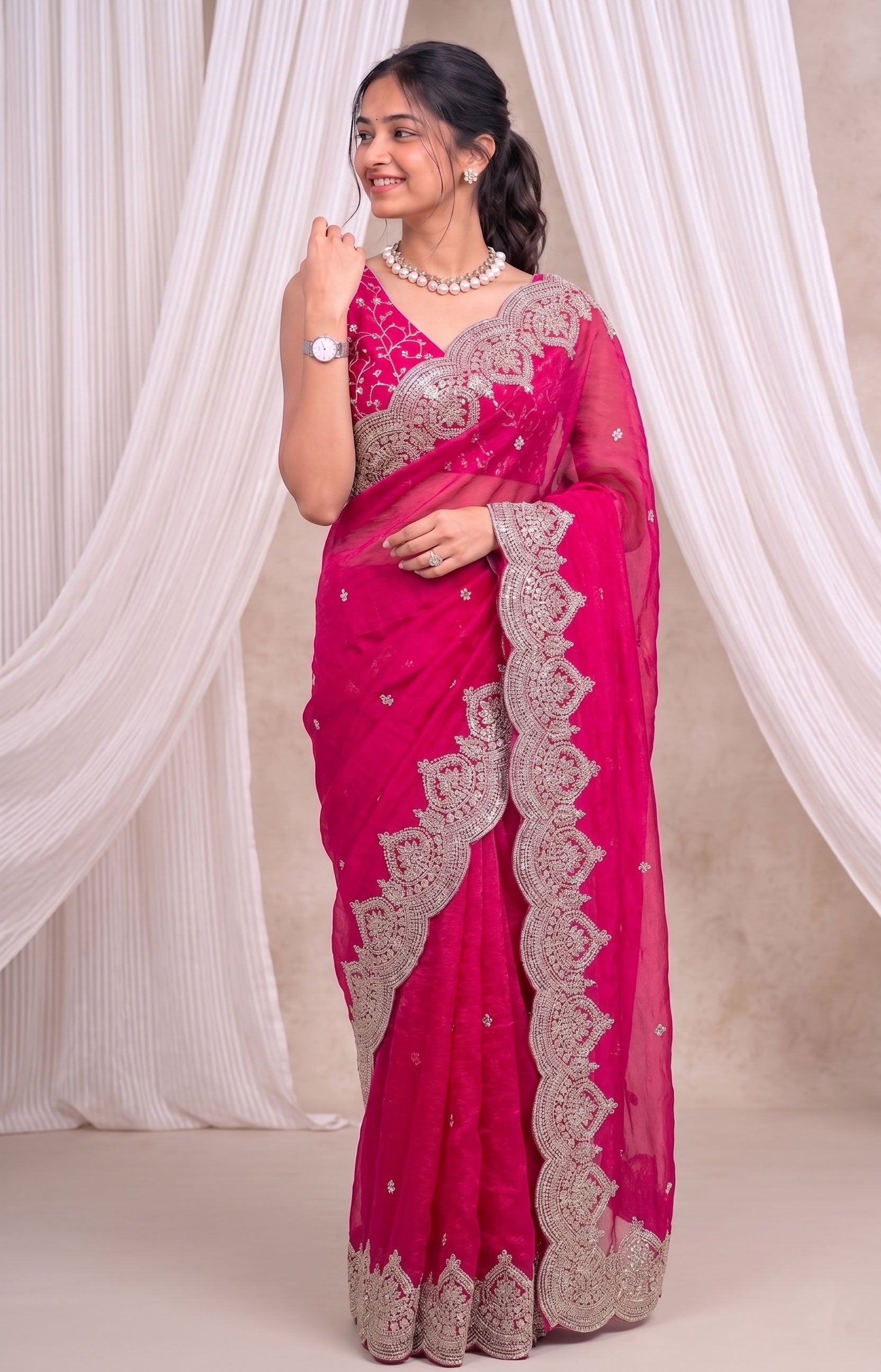 Premium Fandy Chiffon Saree with Sequins Zari Work