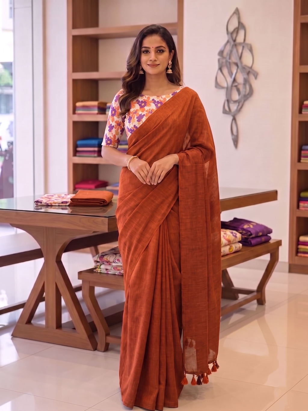 Elegant Khadi Cotton Saree with Magic Cotton Blouse