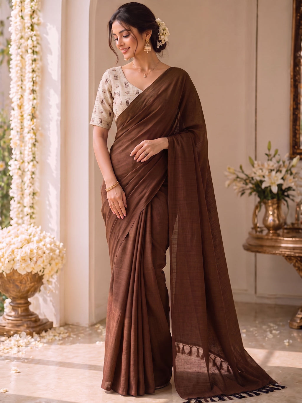 Handloom Khadi Cotton Saree with Magic Blouse