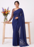 Elegant Khadi Cotton Saree with Stretchable Ajrak Print Blouse