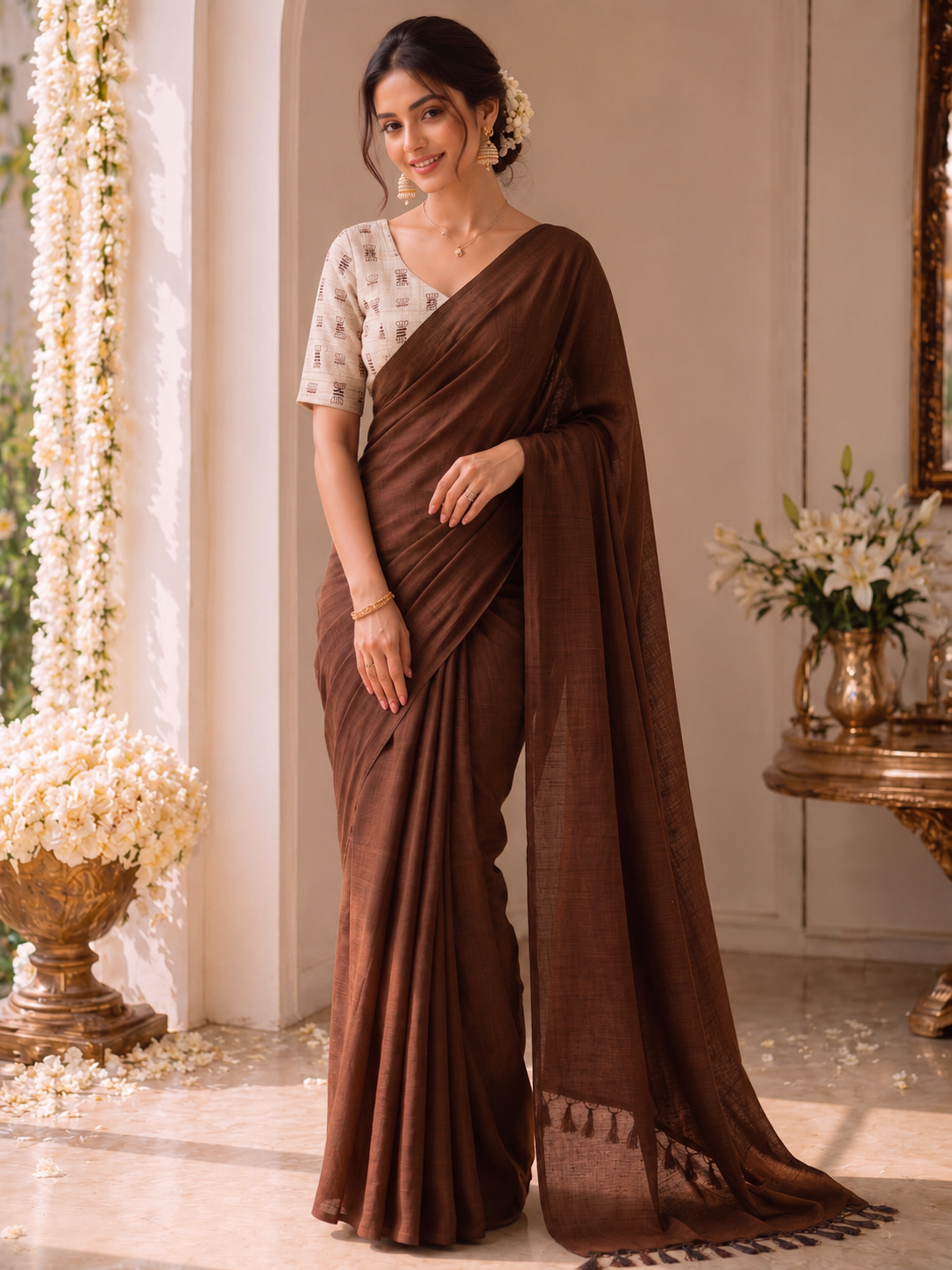Handloom Khadi Cotton Saree with Magic Blouse