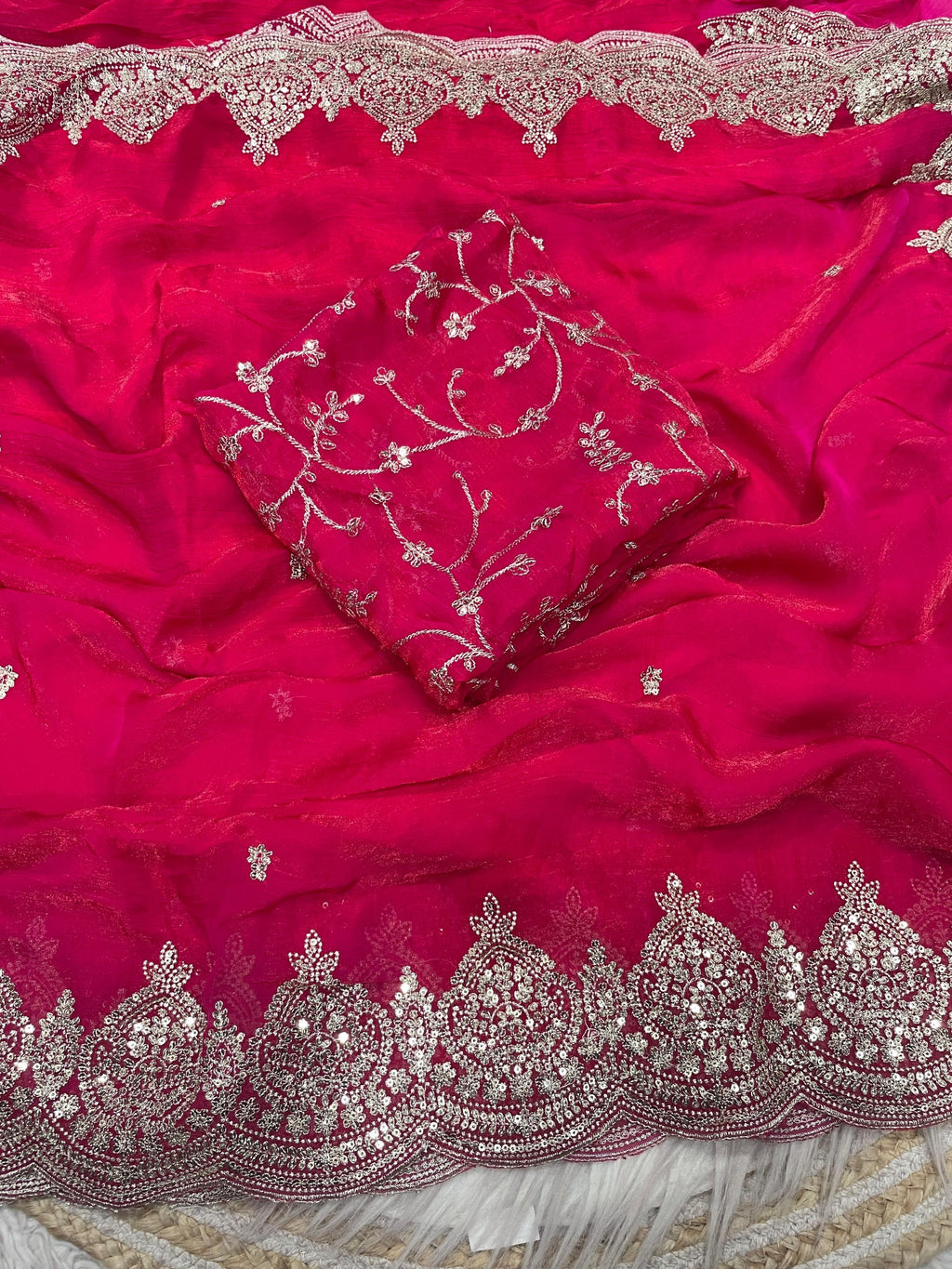 Premium Fandy Chiffon Saree with Sequins Zari Work