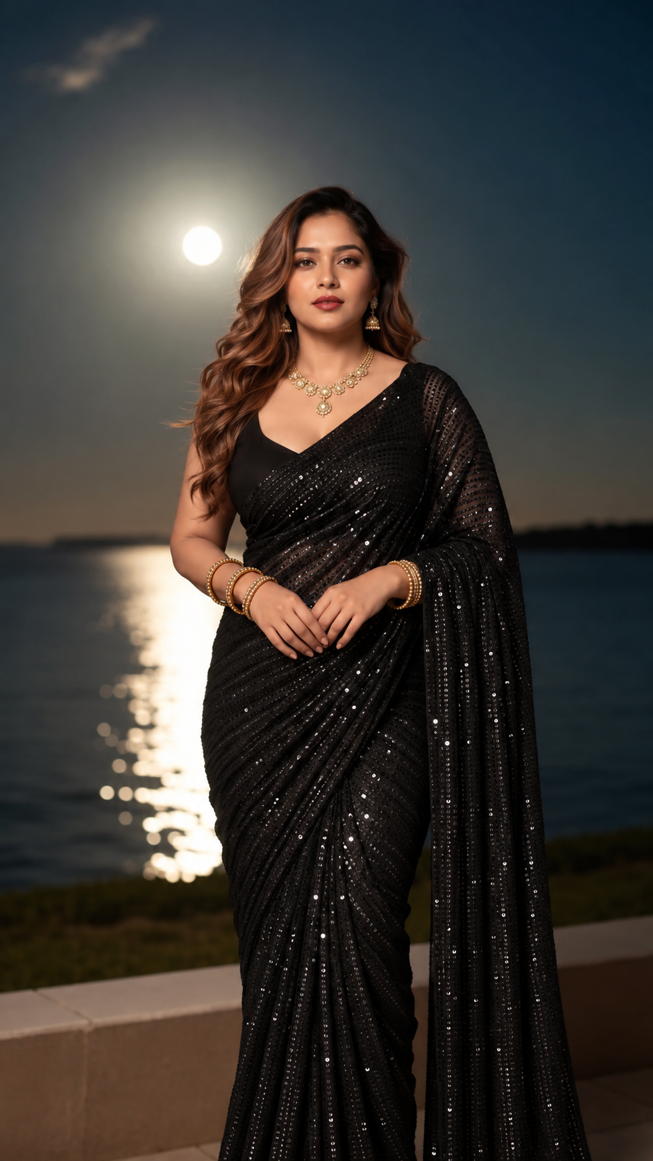 Black Shimmer Georgette Saree with Bangalore Silk Blouse Main image