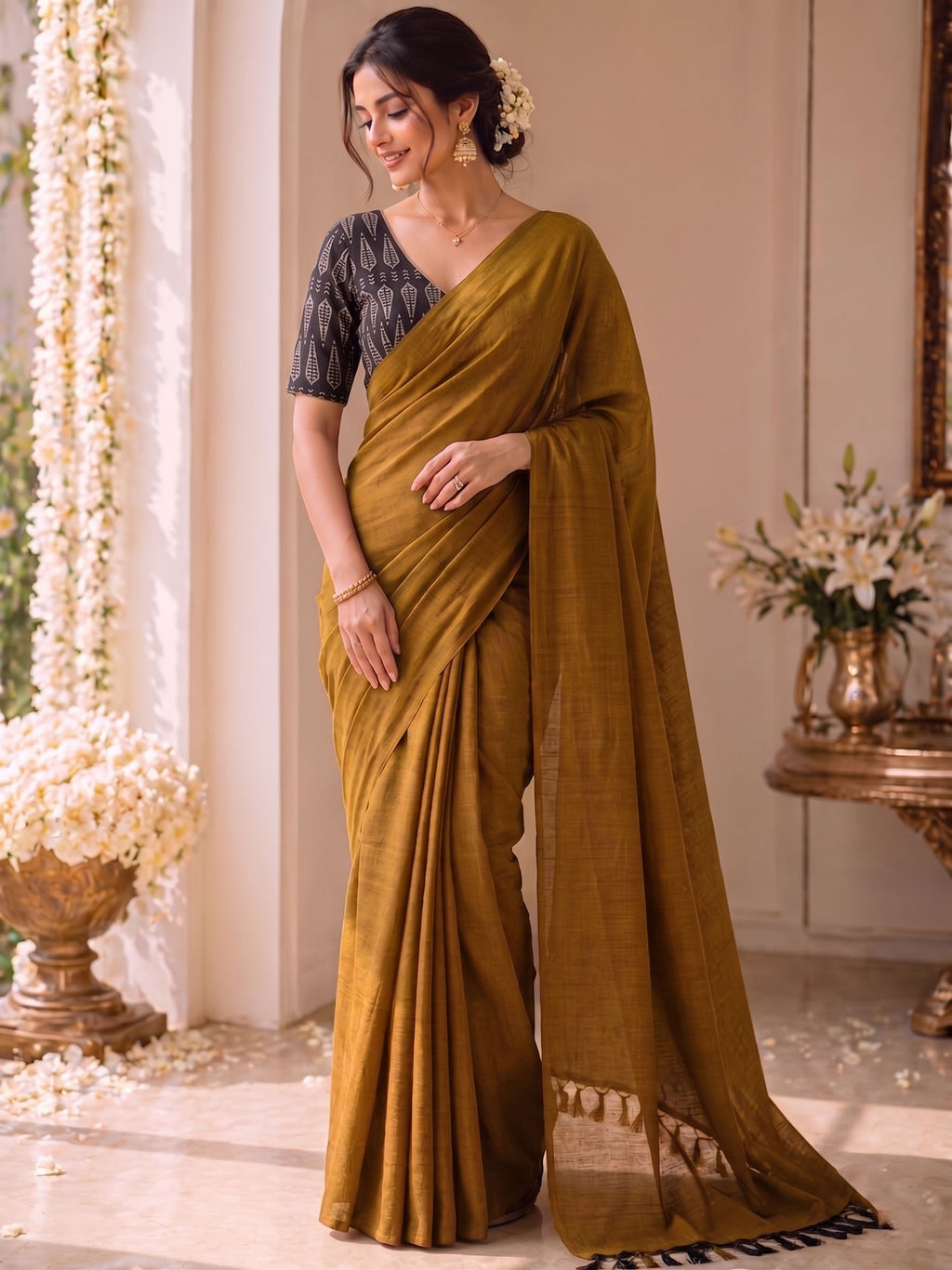 Handloom Khadi Cotton Saree with Magic Blouse