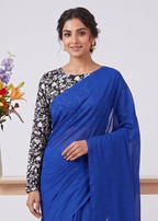 Elegant Khadi Cotton Saree with Stretchable Ajrak Print Blouse