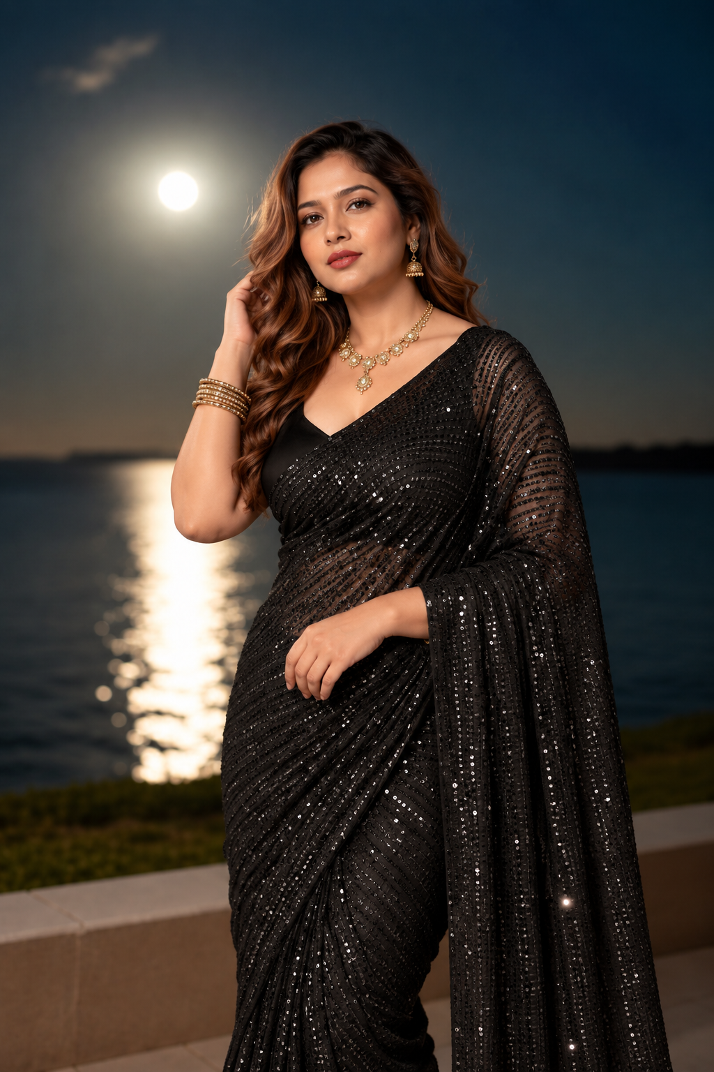 Black Shimmer Georgette Saree with Bangalore Silk Blouse Secondary image