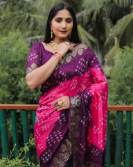 Outstanding Bandhej Pink Color Silk Saree