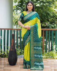 Stylish Bandhej Silk Bandhani Border yellow Color Saree